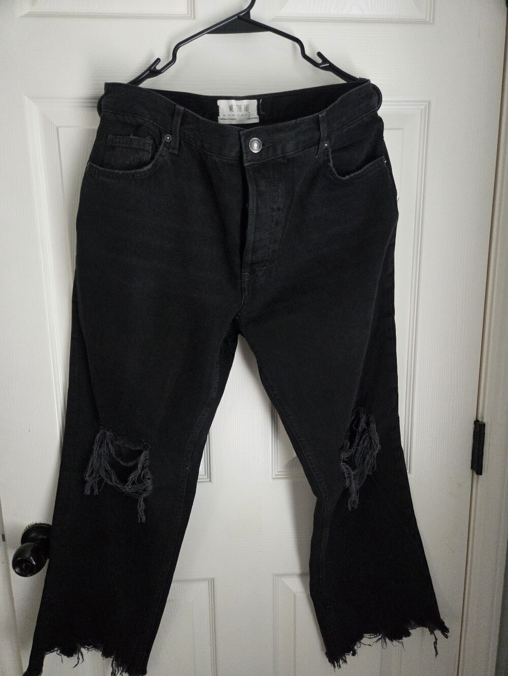 Free People Black Distressed Straight-Leg Jeans Size 30